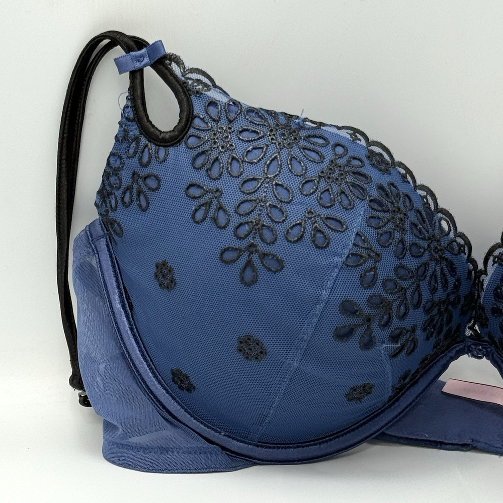 Vtg Y2k Victorias Secret SIZE 38C PushUp Bra Sexy Little Things Navy Blue Floral